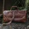 Brown soft leather weekend duffle bag