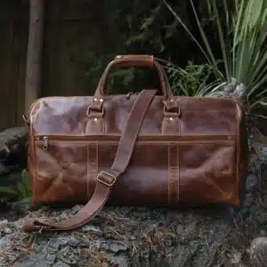Brown soft leather weekend duffle bag