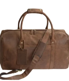 image of a brown hunter leather duffle holdall