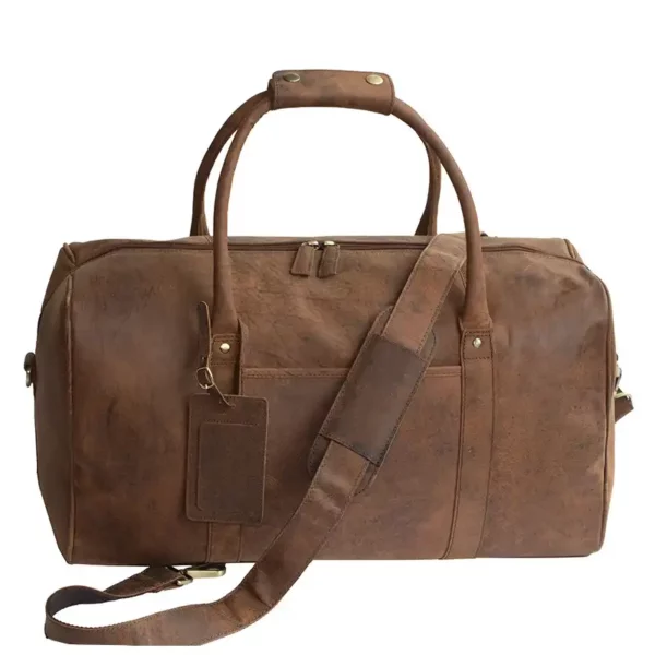 image of a brown hunter leather duffle holdall