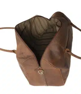 brown hunter leather travel holdall inside view