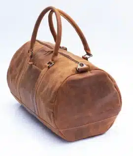 Stylish men’s leather overnight bag duffle bag with side view