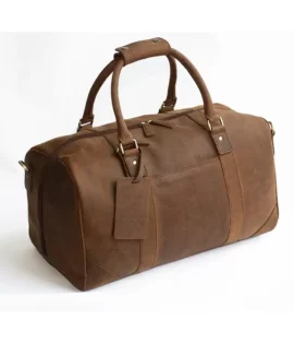 image of a brown hunter leather duffle holdall