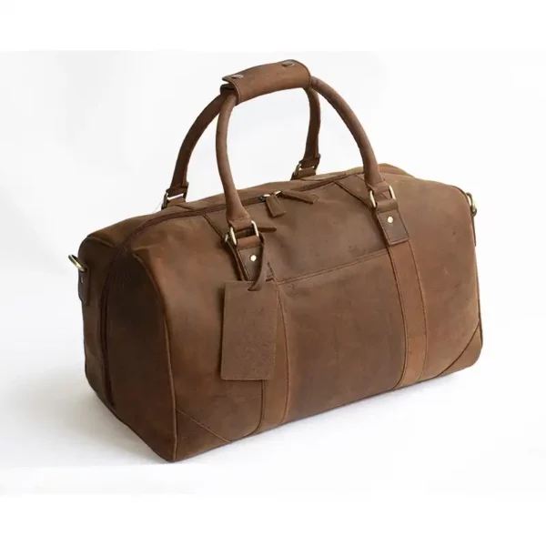 image of a brown hunter leather duffle holdall