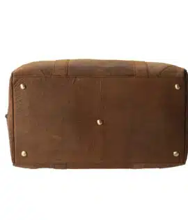 bottom of hunter leather holdall showing metal feet