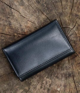 Luxury black leather popper key holder wallet with 6 hooks and zip pocket – Woodland Collection
