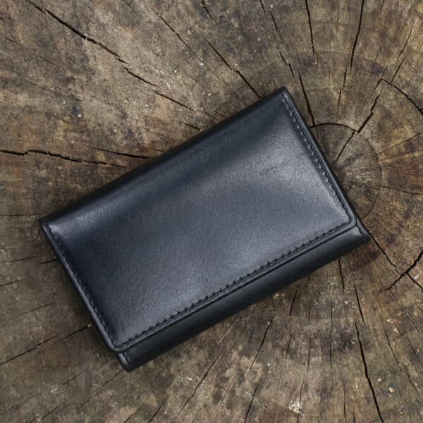 Luxury black leather popper key holder wallet with 6 hooks and zip pocket – Woodland Collection