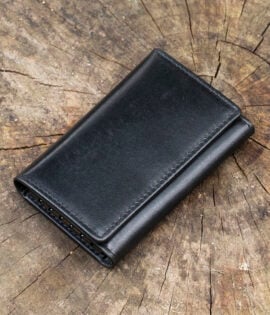 Luxury black leather popper key holder wallet with 6 hooks and zip pocket – Woodland Collection