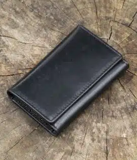 Luxury black leather popper key holder wallet with 6 hooks and zip pocket – Woodland Collection