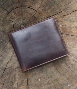 Luxury brown leather bifold wallet with distressed finish from Woodland Collection