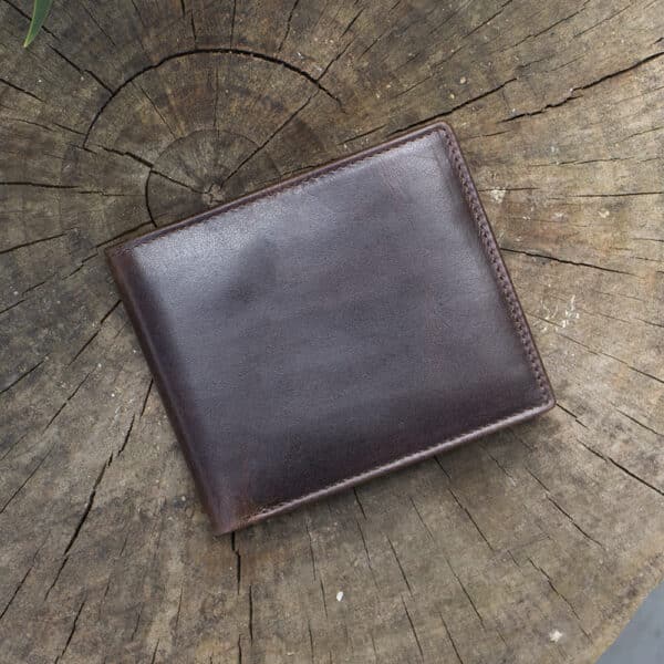 Luxury brown leather bifold wallet with distressed finish from Woodland Collection