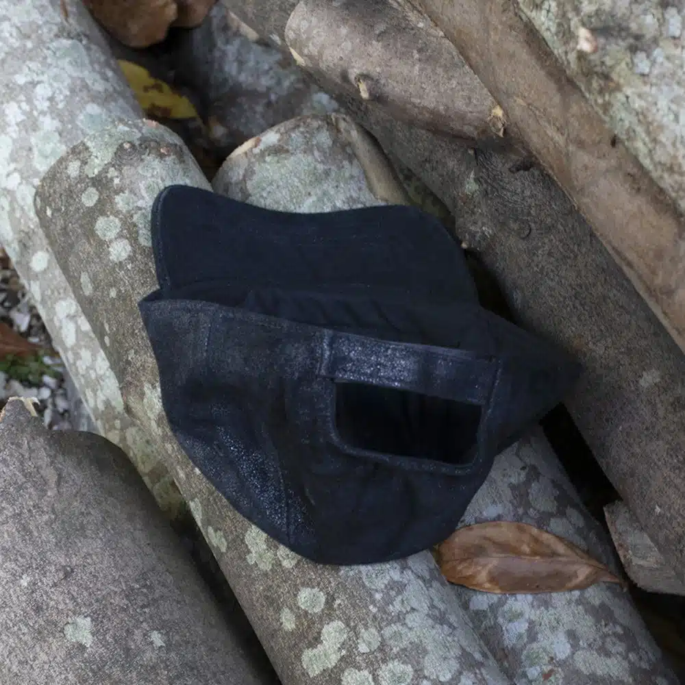 black leather cap angled