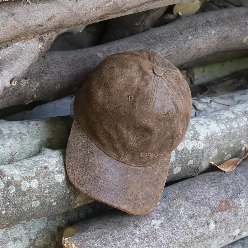 Hiker Distressed Leather Baseball Hat Tan Wombat Leather