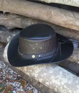 wombat the west black and brown leather cowboy hat
