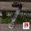 CHOCOLATE BROWN handmade in britain leather belt on a wooden step