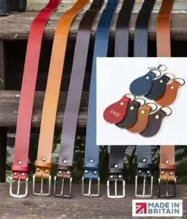 english leather belts and matching leather keyrings offer