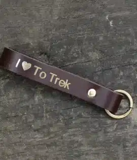 i love to trek english hide leather keyring