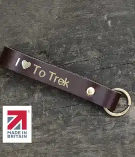 i love to trek english hide leather keyring