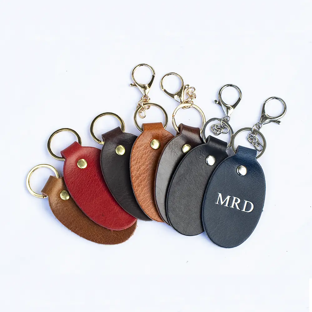 english hide leather keyring showing 7 COLOURED LEATHERS