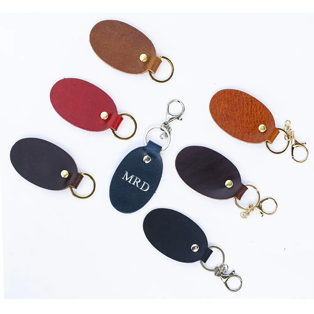 english hide leather keyring showing 7 COLOURED LEATHERS