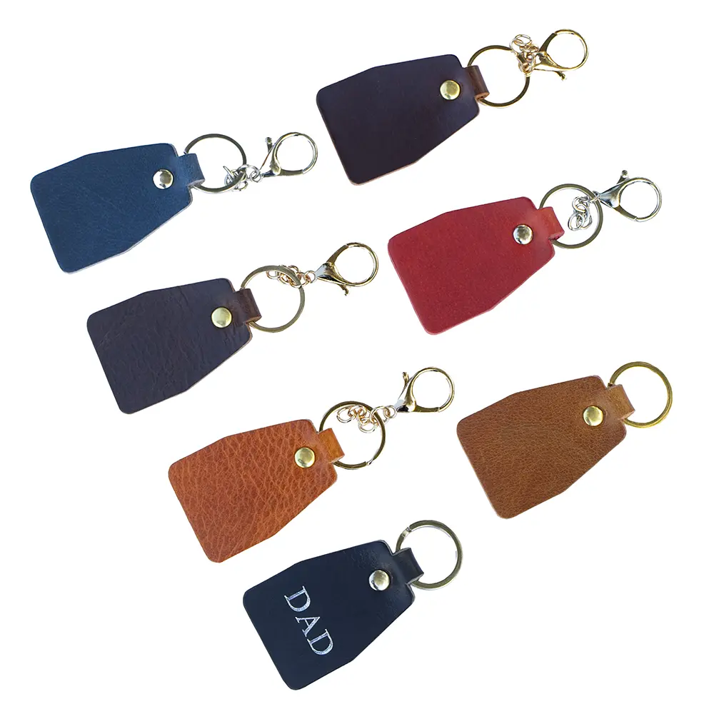 english hide leather keyring showing 7 colours