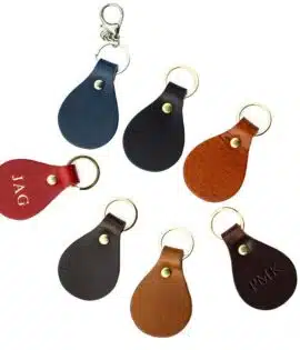 english hide leather keyring showing 7 COLOURED LEATHERS