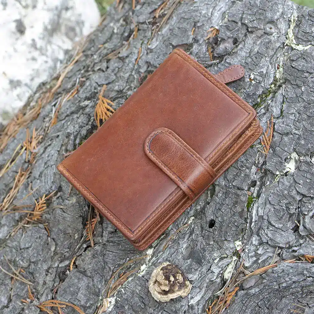 Woman's Cognac Trifold Leather Purse - Image 7