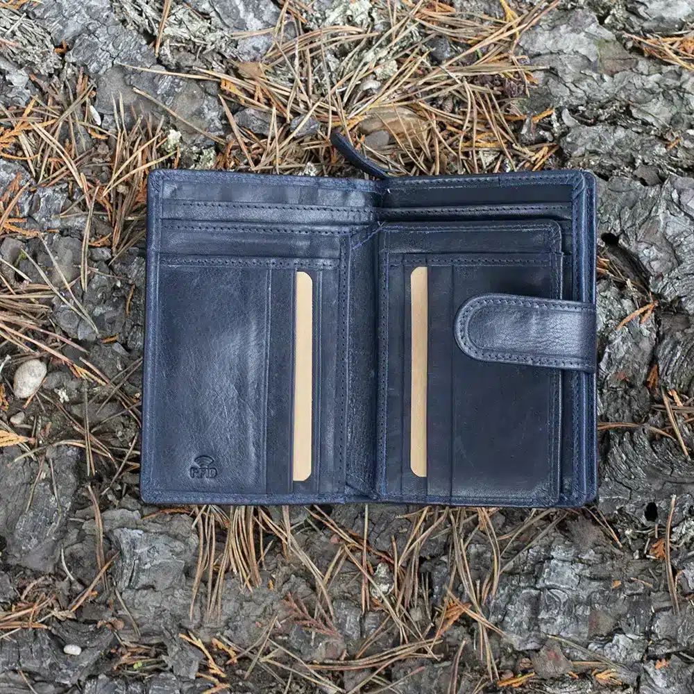 Women's Classic navy Designer Leather Purse – crafted from thick oiled vintage-style leather rfid protected