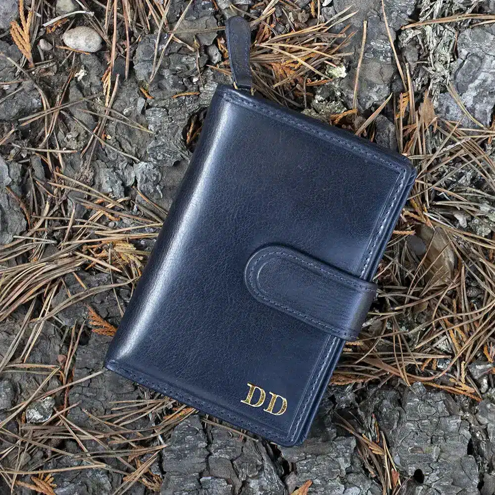 Women's Classic navy Designer Leather Purse – crafted from thick oiled vintage-style leather rfid protected