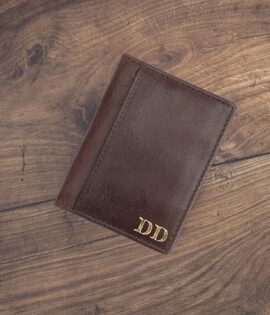 Personalized Italian Leather brown Slim Card Holder wallet - by wombat outdoor