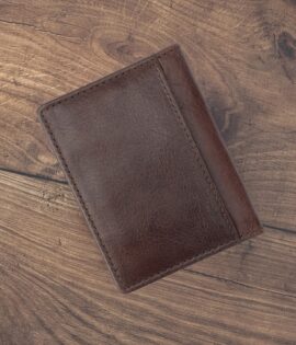 Personalized Italian Leather brown Slim Card Holder wallet - by wombat outdoor