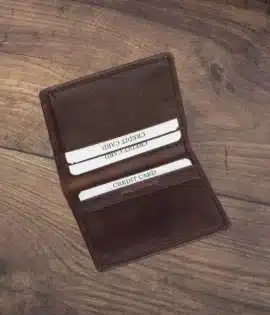 Personalized Italian Leather brown Slim Card Holder wallet - by wombat outdoor with 4 card pockets