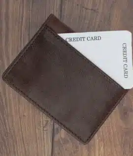 Personalized Italian Leather brown Slim Card Holder wallet - by wombat outdoor showing external pocket