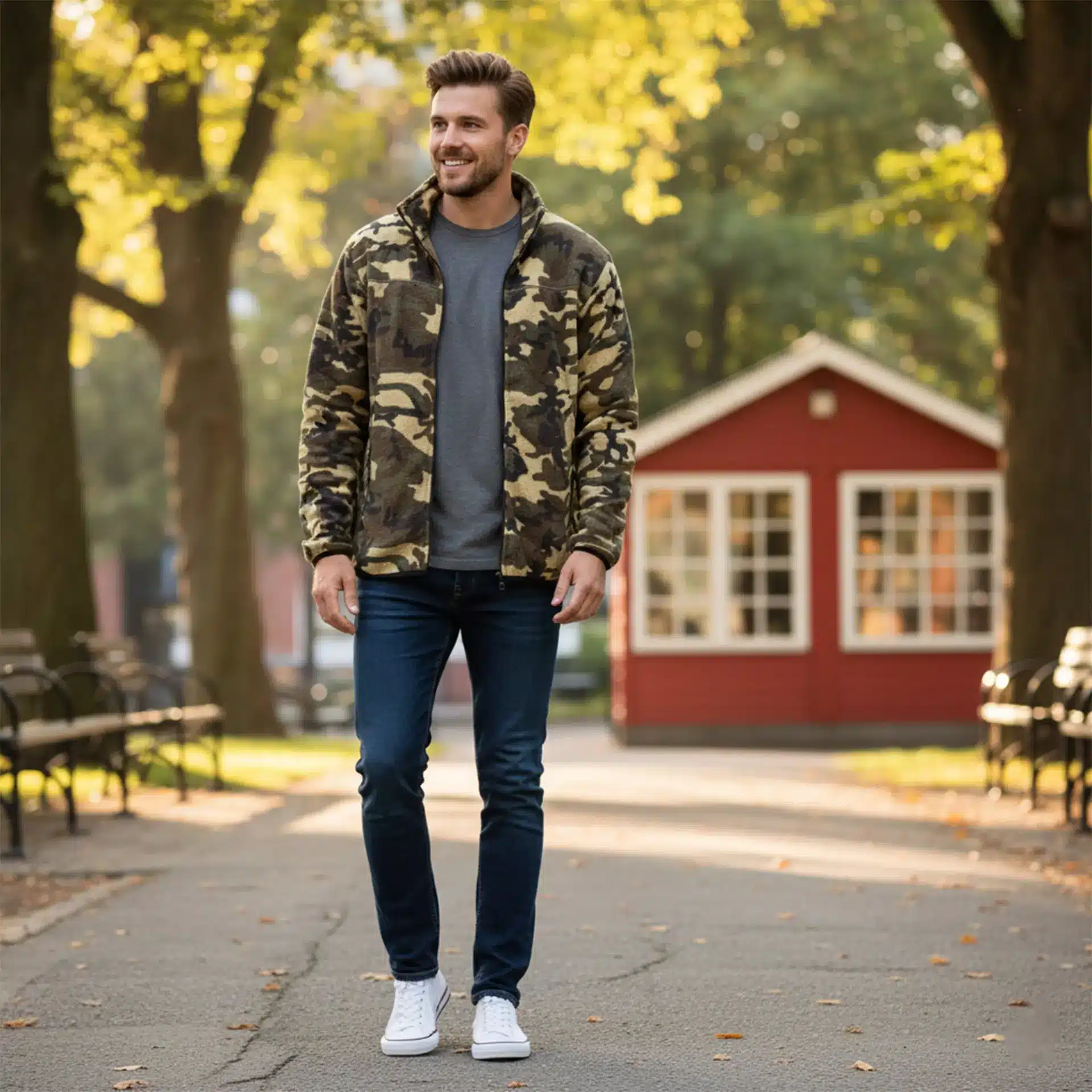 Mens Camouflage Fleece Jacket - Warm, Comfortable & Outdoor-Ready Attire - Image 6