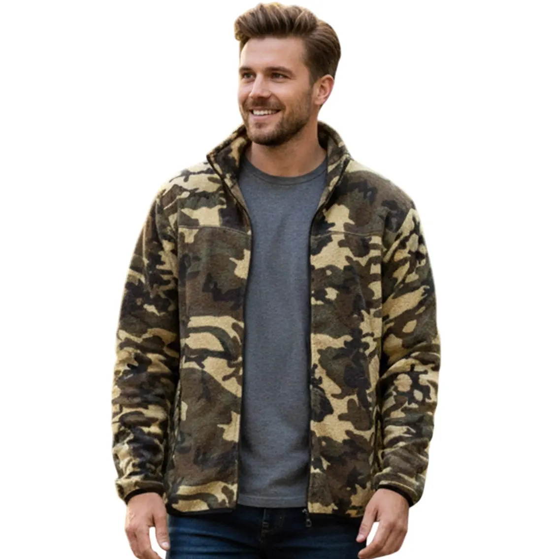 Mens Camouflage Fleece Jacket - Warm, Comfortable & Outdoor-Ready Attire - Image 2