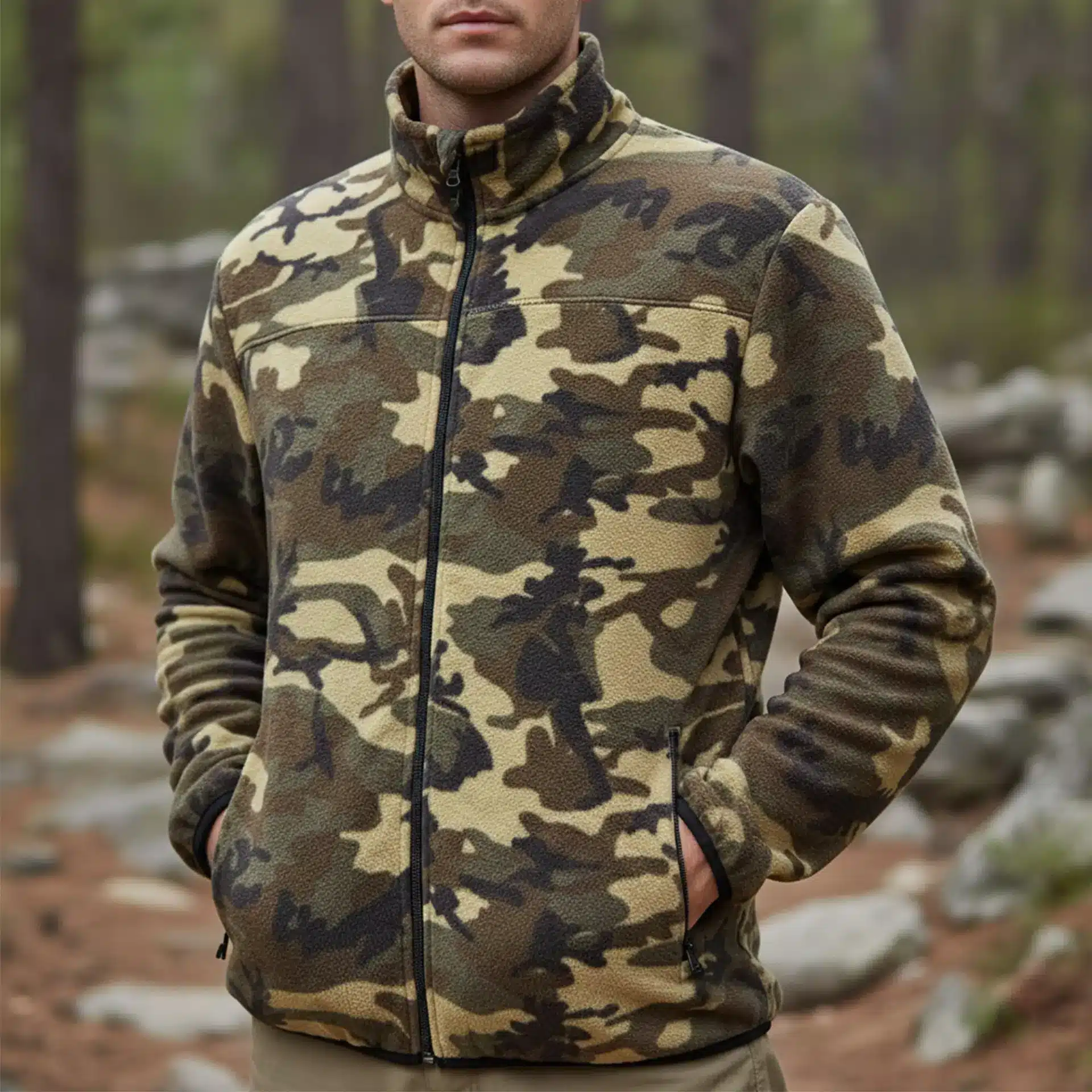 Mens Camouflage Fleece Jacket - Warm, Comfortable & Outdoor-Ready Attire