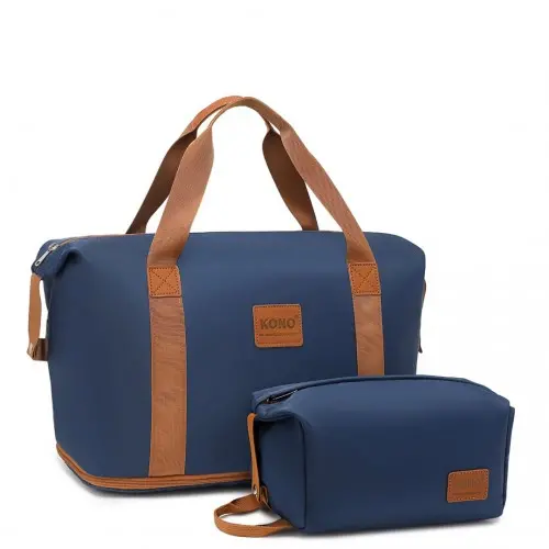 Waterproof Travel Duffel Bag Set - Navy And Brown