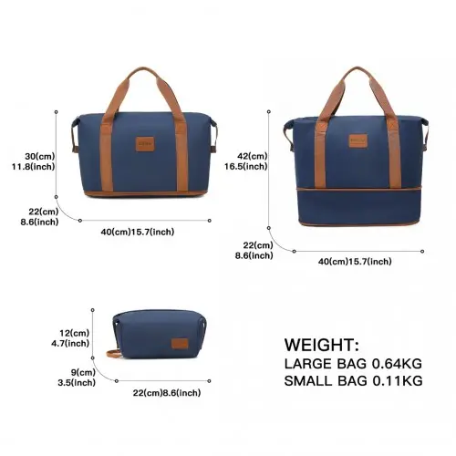 Waterproof Travel Duffel Bag Set - Navy And Brown - Image 6