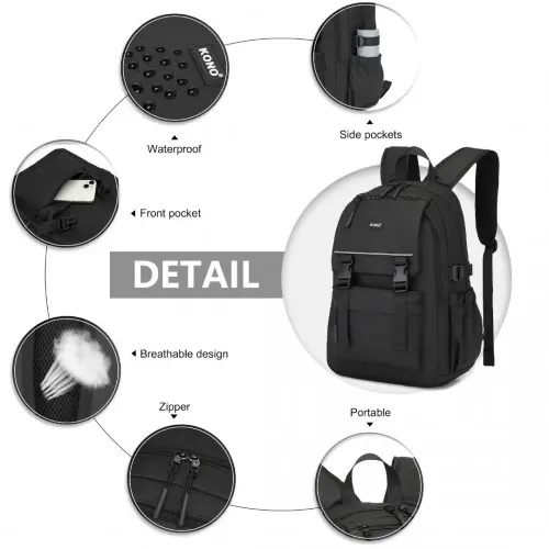 Kono Urban Water-Resistant Backpack - Black - Image 5