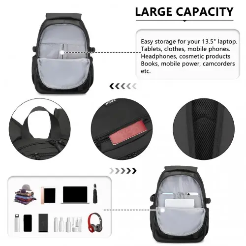 Kono Urban Water-Resistant Backpack - Black - Image 6