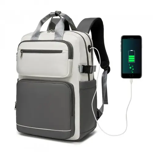 Water-Resistant Laptop Backpack 15.6" – Grey & Beige Travel & Work Bag