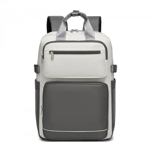 Water-Resistant Laptop Backpack 15.6" – Grey & Beige Travel & Work Bag - Image 2