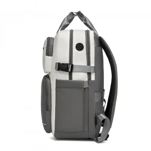 Water-Resistant Laptop Backpack 15.6" – Grey & Beige Travel & Work Bag - Image 4