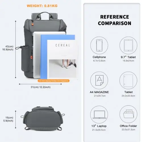 Kono Advanced Leisure Backpack – Grey - USB Charging - Image 6