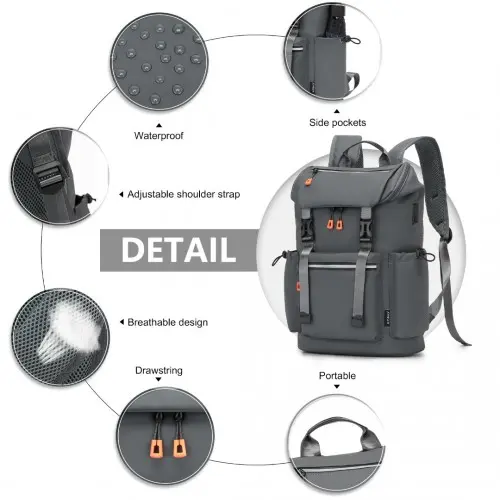 Kono Advanced Leisure Backpack – Grey - USB Charging - Image 7