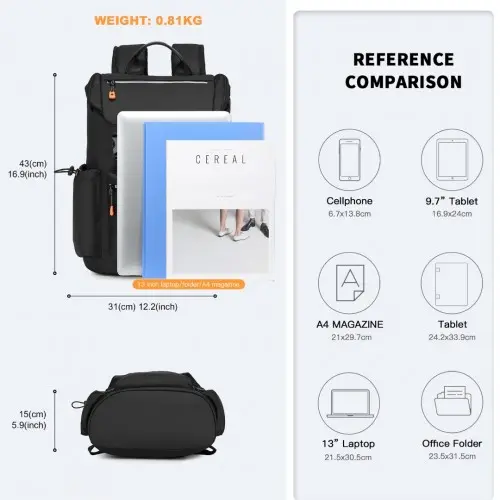 Kono Advanced Leisure Backpack – Black - USB Port - Image 6