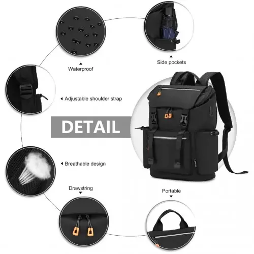 Kono Advanced Leisure Backpack – Black - USB Port - Image 7