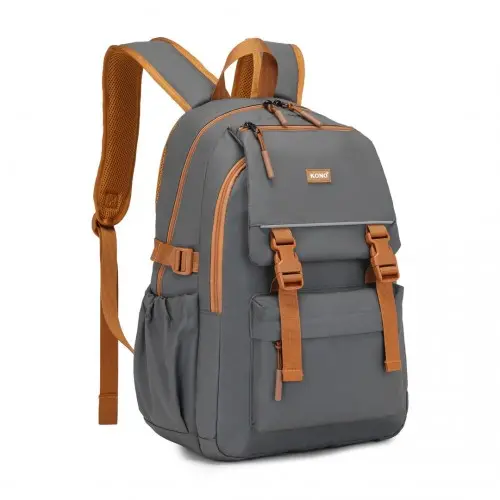 Kono Urban Water-Resistant Backpack – Grey & Brown