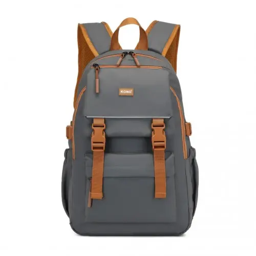 Kono Urban Water-Resistant Backpack – Grey & Brown - Image 2
