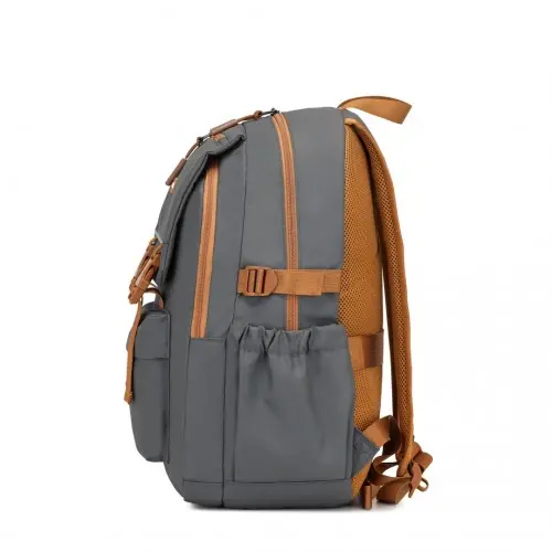 Kono Urban Water-Resistant Backpack – Grey & Brown - Image 3